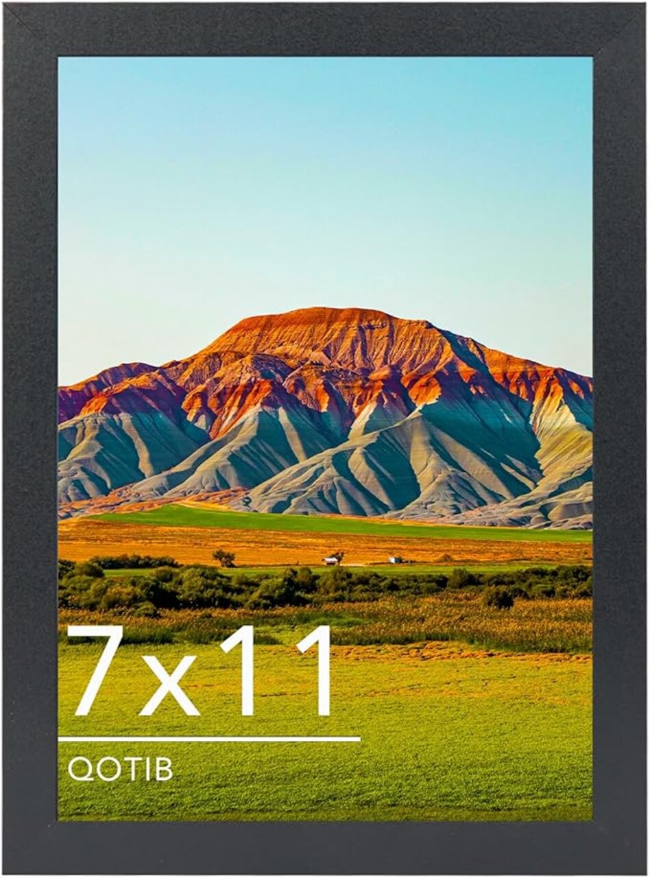 7x11 Picture Frame Black for Wall Mounting or Tabletop, Wood 7 x 11 Frame Photo Frame for Wall Hanging Horizontally or Vertically, Black, 1 Pack